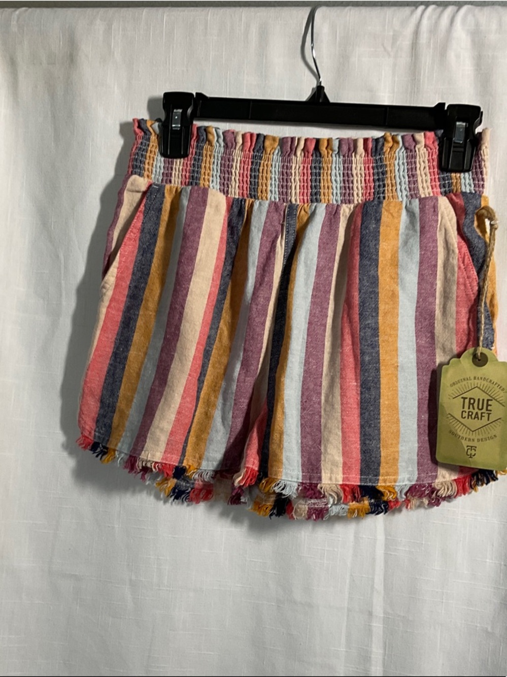 True Craft Multicolor Vertical Stripe High-Waist Smocked Shorts